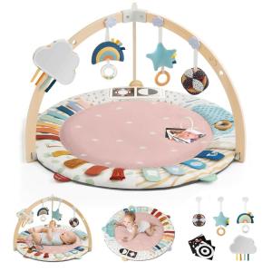 imageBlissful Diary Baby Play Gym ampamp Activity Mat 5 Developmental Zones Wooden Tummy Time Mat with 6 Detachable Sensory Toys for Motor Skills ampamp Sensory Development Baby Essentials Shower GiftPink