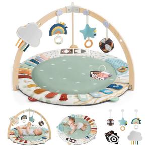 imageBlissful Diary Baby Play Gym ampamp Activity Mat 5 Developmental Zones Wooden Tummy Time Mat with 6 Detachable Sensory Toys for Motor Skills ampamp Sensory Development Baby Essentials Shower GiftGreen