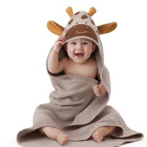 imageBlissful Diary Muslin Baby Hooded Towel Soft and Absorbent Bath Towel for Newborn Infant Toddler Unisex 32x32  Smart BearGentle Giraffe