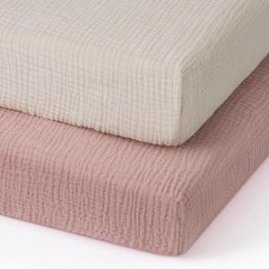 imageBlissful Diary Muslin Crib Sheets for Girl Boy Boho Neutral Soft Cotton Baby Sheet for 52x28 Standard Crib Mattress 2 PackRetro YellowampampBeigeCream  Pink