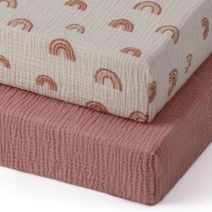 imageBlissful Diary Muslin Crib Sheets for Girl Boy Boho Neutral Soft Cotton Baby Sheet for 52x28 Standard Crib Mattress 2 PackRetro YellowampampBeigeDusty Pink  Rainbow