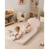 imageBlissful Diary Kids Couch 2in1 Soft Toddler Couch Fold Out Toddler Chair Comfy Convertible Sofa to Lounger with Cute Dinosaur Designs Pale KhakiBeige