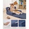 imageBlissful Diary Kids Couch 2in1 Soft Toddler Couch Fold Out Toddler Chair Comfy Convertible Sofa to Lounger with Cute Dinosaur Designs Pale KhakiBlue