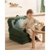 imageBlissful Diary Kids Couch 2in1 Soft Toddler Couch Fold Out Toddler Chair Comfy Convertible Sofa to Lounger with Cute Dinosaur Designs Pale KhakiDark Green