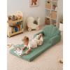 imageBlissful Diary Kids Couch 2in1 Soft Toddler Couch Fold Out Toddler Chair Comfy Convertible Sofa to Lounger with Cute Dinosaur Designs Pale KhakiGreen