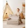 imageBlissful Diary Kids Couch 2in1 Soft Toddler Couch Fold Out Toddler Chair Comfy Convertible Sofa to Lounger with Cute Dinosaur Designs Pale KhakiKhaki
