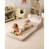 imageBlissful Diary Kids Couch 2in1 Soft Toddler Couch Fold Out Toddler Chair Comfy Convertible Sofa to Lounger with Cute Dinosaur Designs Pale KhakiKhaki