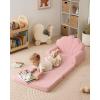 imageBlissful Diary Kids Couch 2in1 Soft Toddler Couch Fold Out Toddler Chair Comfy Convertible Sofa to Lounger with Cute Dinosaur Designs Pale KhakiPink