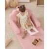 imageBlissful Diary Kids Couch 2in1 Soft Toddler Couch Fold Out Toddler Chair Comfy Convertible Sofa to Lounger with Cute Dinosaur Designs Pale KhakiPink