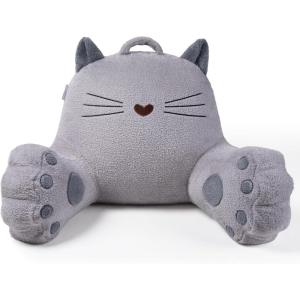 imageBlissful Diary Kitty Reading Pillow for KidsTeensAdults Back Pillow for Sitting Up in Bed with Shredded Memory Foam Bed Rest Pillow with Arms Back Support Pillow with Washable Cover Off WhiteLight Grey