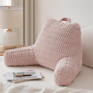 imageBlissful Diary Reading Pillow Stylish Bed Pillow with Shredded Memory Foam for Adult Children Backrest Back Pillow for Bed ampamp Couch Sitting Up with Arms ampamp Pockets ampamp Washable Cover Off WhitePale Pink