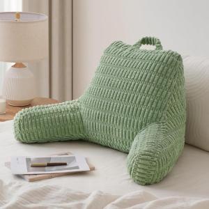 imageBlissful Diary Reading Pillow Stylish Bed Pillow with Shredded Memory Foam for Adult Children Backrest Back Pillow for Bed ampamp Couch Sitting Up with Arms ampamp Pockets ampamp Washable Cover Off WhiteSage Green