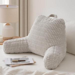 imageBlissful Diary Reading Pillow Stylish Bed Pillow with Shredded Memory Foam for Adult Children Backrest Back Pillow for Bed ampamp Couch Sitting Up with Arms ampamp Pockets ampamp Washable Cover Off WhiteLight Gray