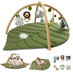 imageBlissful Diary Shell Baby Play Gym Mat Softer ampamp Enlarged Tummy Time Mat w 6 Detachable Toys for Sensory ampamp Motor Skill Development Activity Mat for Newborn Essentials Shower Gift Boho Ocean ThemeGreen with Lion Rattle