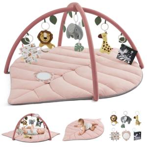 imageBlissful Diary Shell Baby Play Gym Mat Softer ampamp Enlarged Tummy Time Mat w 6 Detachable Toys for Sensory ampamp Motor Skill Development Activity Mat for Newborn Essentials Shower Gift Boho Ocean ThemeCrystal Pink