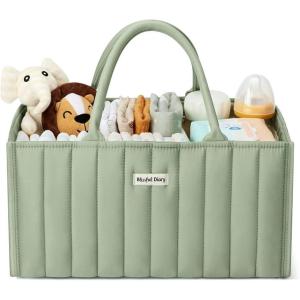 imageBlissful Diary Baby Diaper Caddy Organizer  Sage Green Stylish Portable Organized Practical