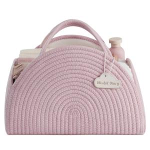 imageBlissful Diary Baby Diaper Caddy Organizer Cotton Rope Diaper Caddy Basket Large Storage Basket for Newborn Boys and Girls Gift for Baby Shower List Newborn Essentials Earthy RainbowLight Pink