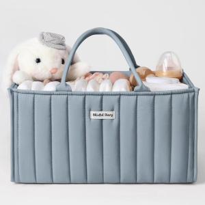 imageBlissful Diary Baby Diaper Caddy Organizer Stylish Storage Basket for Newborn Essentials and Diaper Station Gift for Baby Shower and Registry MustHave Sage GreenDusty Blue