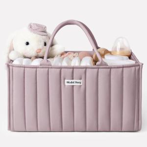 imageBlissful Diary Baby Diaper Caddy Organizer Stylish Storage Basket for Newborn Essentials and Diaper Station Gift for Baby Shower and Registry MustHave Sage GreenMauve Pink