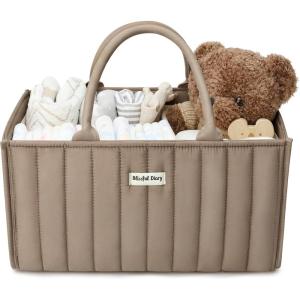 imageBlissful Diary Baby Diaper Caddy Organizer Stylish Storage Basket for Newborn Essentials and Diaper Station Gift for Baby Shower and Registry MustHave Sage GreenMocha Brown