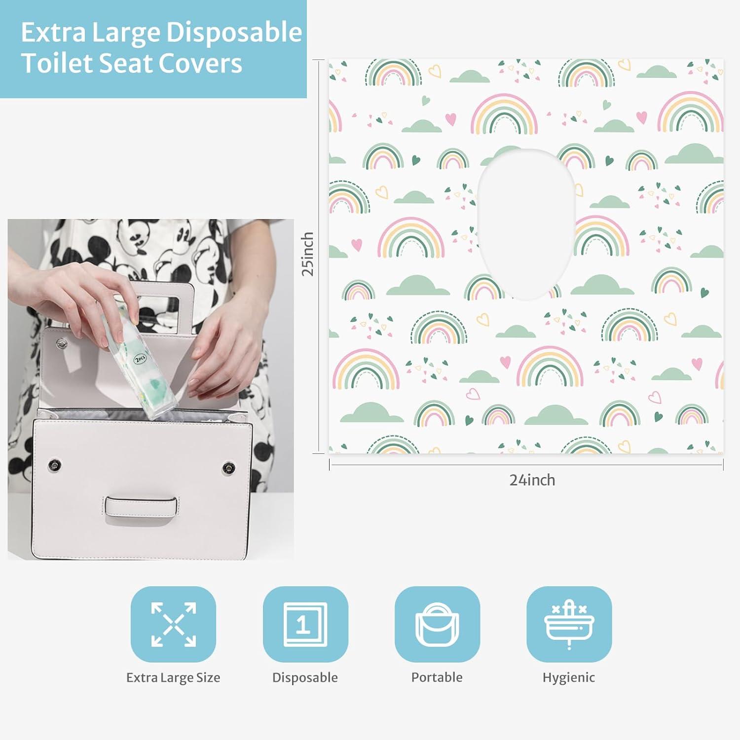 imageBlissful Diary 20 Pcs Toilet Seat Covers Disposable for Toddlers ampamp Adults Extra Large Waterproof Portable Package for Travel Kids Potty TrainingRainbow