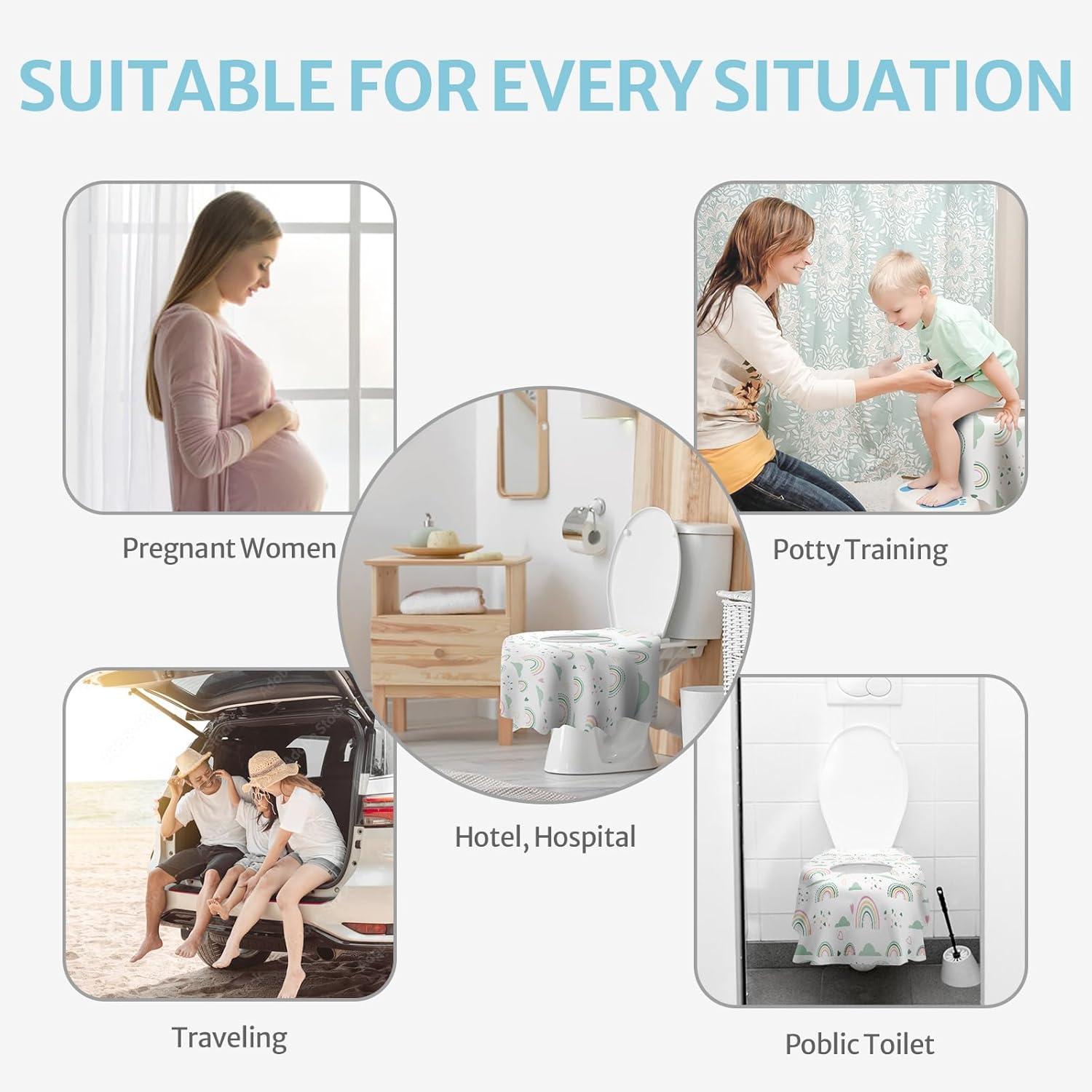 imageBlissful Diary 20 Pcs Toilet Seat Covers Disposable for Toddlers ampamp Adults Extra Large Waterproof Portable Package for Travel Kids Potty TrainingRainbow