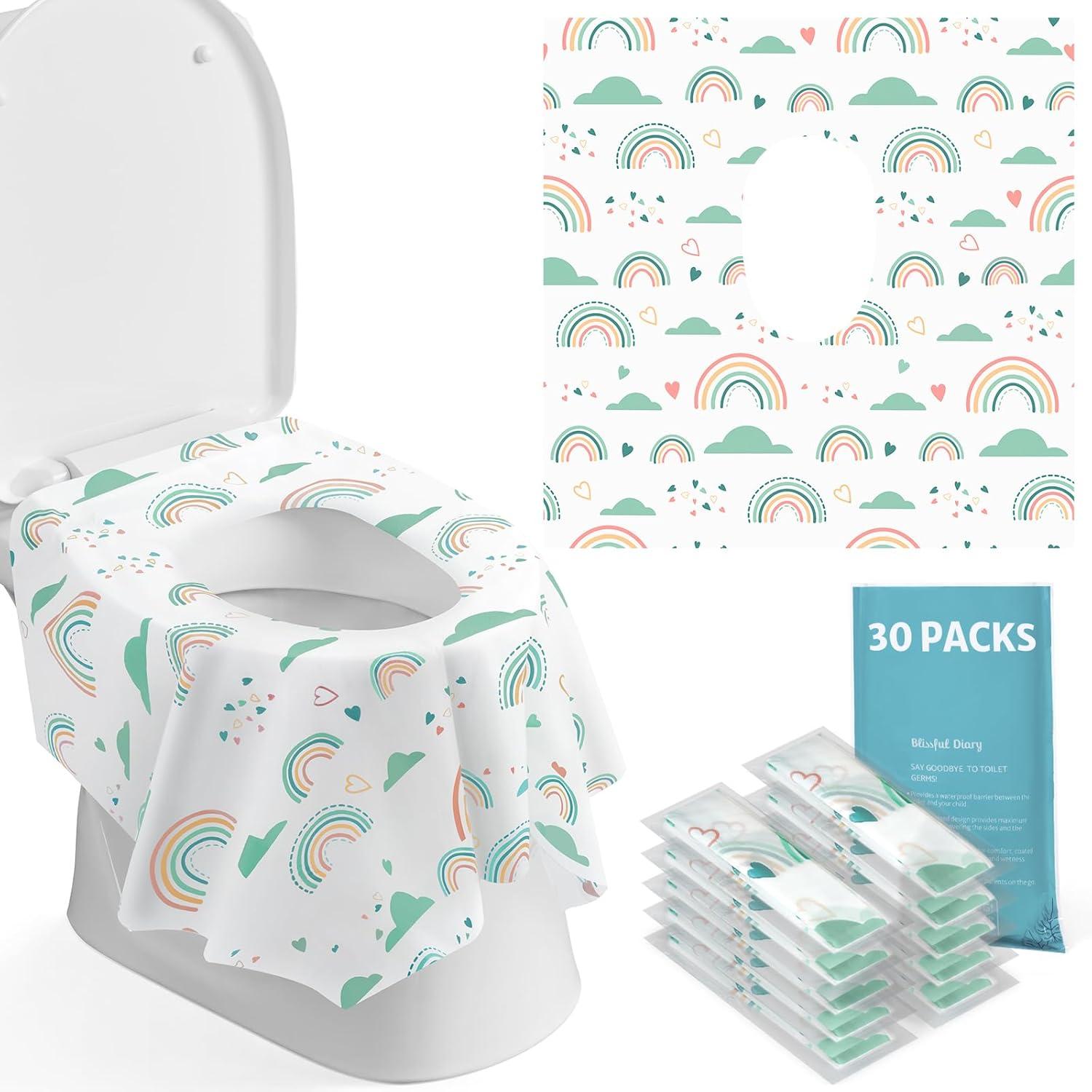 imageBlissful Diary 20 Pcs Toilet Seat Covers Disposable for Toddlers ampamp Adults Extra Large Waterproof Portable Package for Travel Kids Potty TrainingRainbow