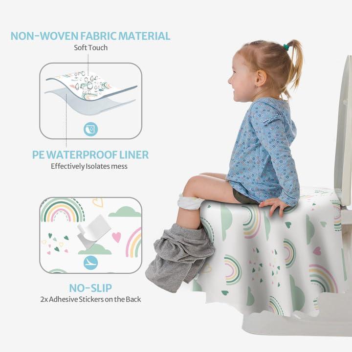 imageBlissful Diary 20 Pcs Toilet Seat Covers Disposable for Toddlers ampamp Adults Extra Large Waterproof Portable Package for Travel Kids Potty TrainingRainbow