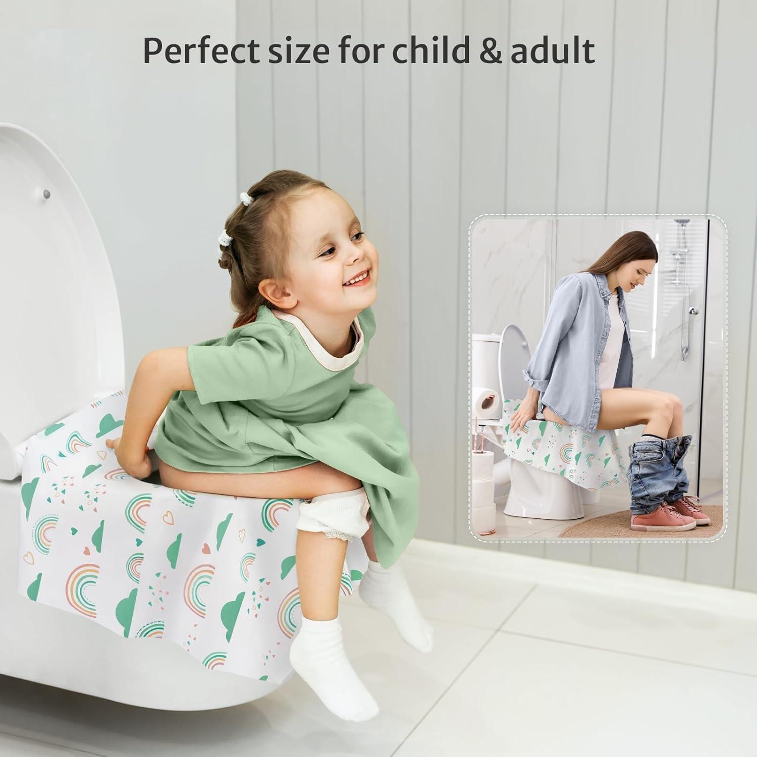 imageBlissful Diary 20 Pcs Toilet Seat Covers Disposable for Toddlers ampamp Adults Extra Large Waterproof Portable Package for Travel Kids Potty TrainingRainbow