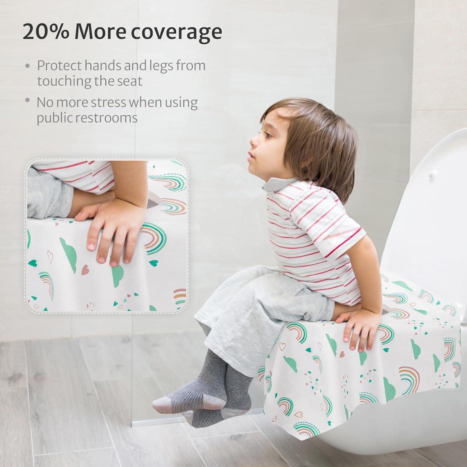 imageBlissful Diary 20 Pcs Toilet Seat Covers Disposable for Toddlers ampamp Adults Extra Large Waterproof Portable Package for Travel Kids Potty TrainingRainbow