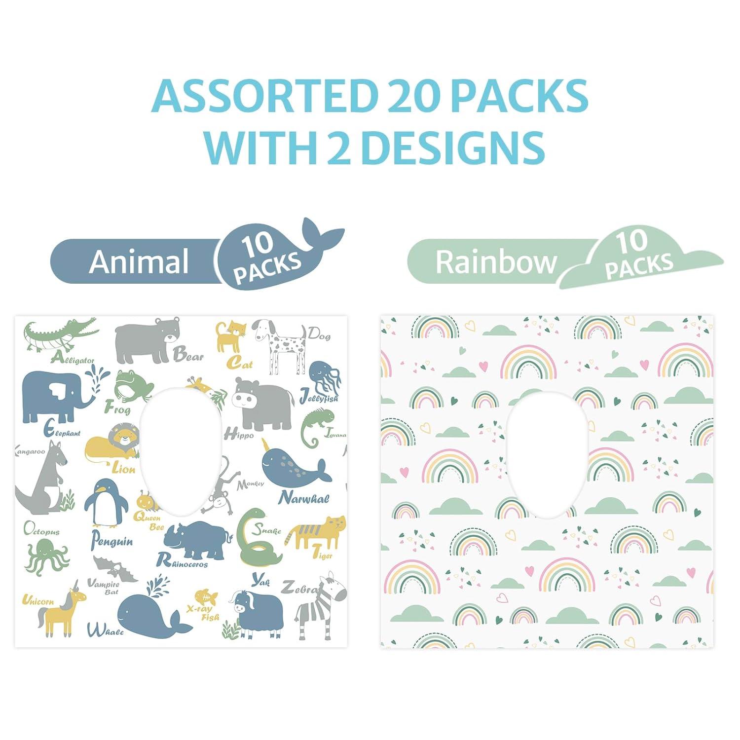 imageBlissful Diary 20 Pcs Toilet Seat Covers Disposable for Toddlers ampamp Adults Extra Large Waterproof Portable Package for Travel Kids Potty TrainingRainbowAnimal