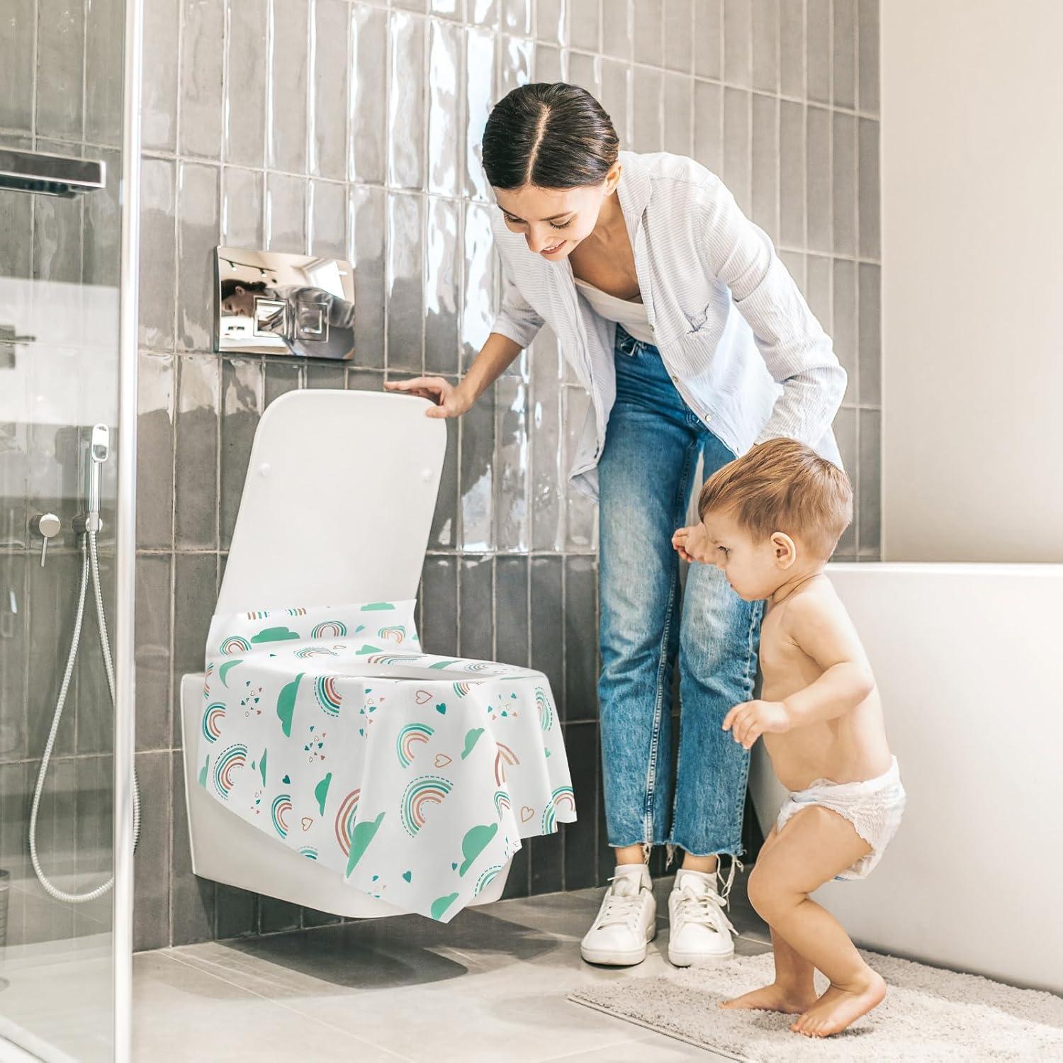 imageBlissful Diary 20 Pcs Toilet Seat Covers Disposable for Toddlers ampamp Adults Extra Large Waterproof Portable Package for Travel Kids Potty TrainingRainbow