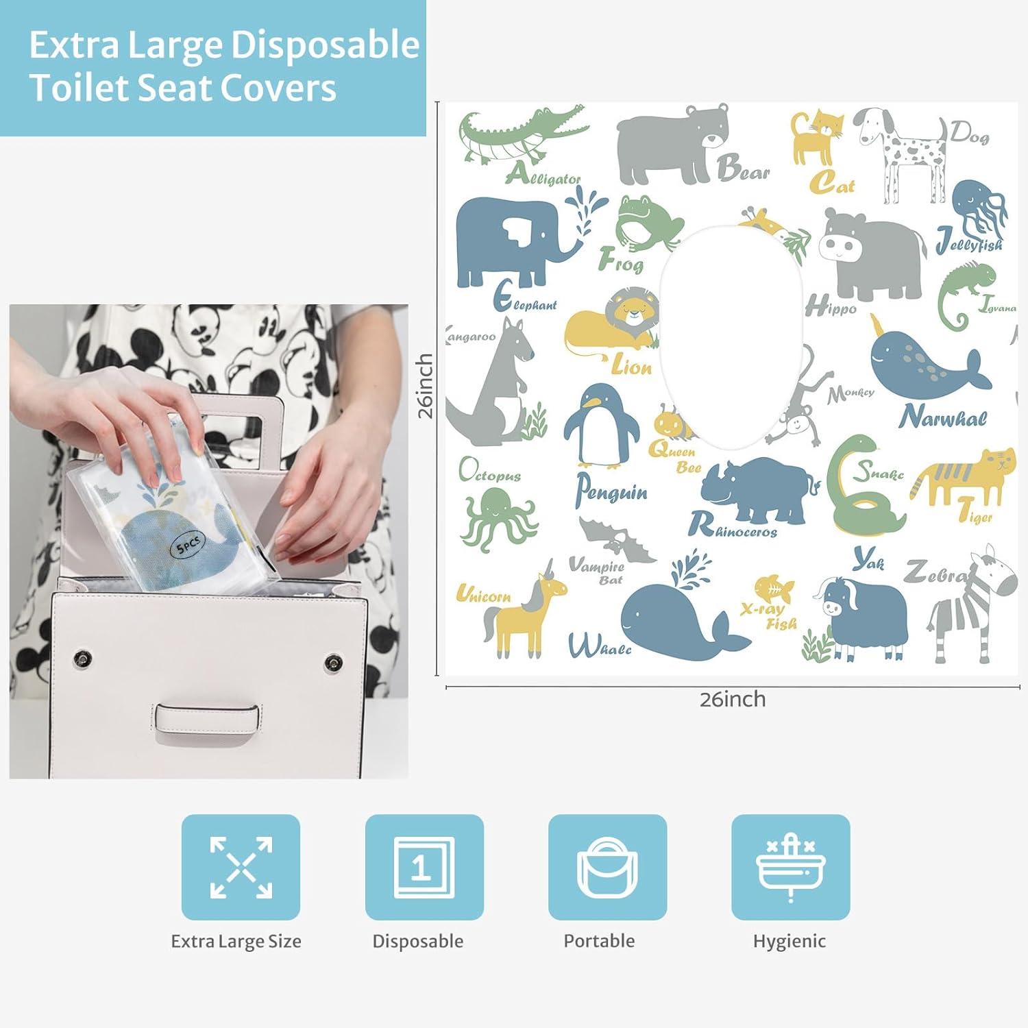 imageBlissful Diary 20 Pcs Toilet Seat Covers Disposable for Toddlers ampamp Adults Extra Large Waterproof Portable Package for Travel Kids Potty TrainingRainbowAnimal