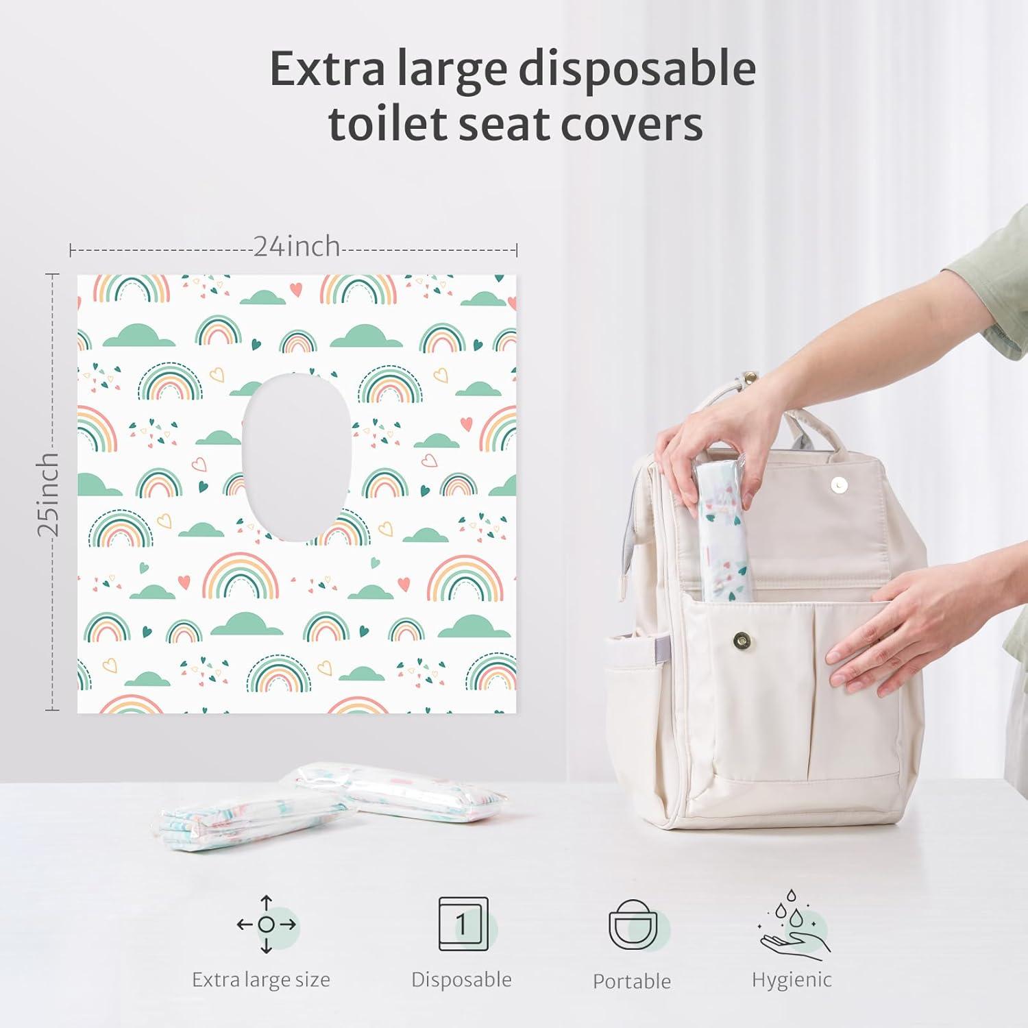 imageBlissful Diary 20 Pcs Toilet Seat Covers Disposable for Toddlers ampamp Adults Extra Large Waterproof Portable Package for Travel Kids Potty TrainingRainbow