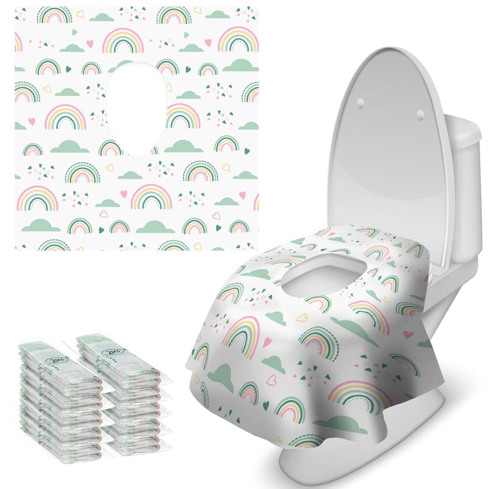 imageBlissful Diary 20 Pcs Toilet Seat Covers Disposable for Toddlers ampamp Adults Extra Large Waterproof Portable Package for Travel Kids Potty TrainingRainbow