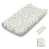 imageBlissful Diary Muslin Baby Changing Pad with Waterproof Lining Foam Diaper Changing Table Pad with Cover for Dressers Dusty Pink AvocadoBotanical Leaf