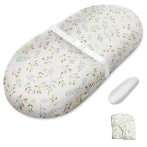 imageBlissful Diary Muslin Baby Changing Pad with Waterproof Lining Foam Diaper Changing Table Pad with Cover for Dressers Dusty Pink AvocadoBotanical Leaf