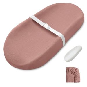 imageBlissful Diary Muslin Baby Changing Pad with Waterproof Lining Foam Diaper Changing Table Pad with Cover for Dressers Dusty Pink AvocadoDusty Pink