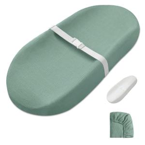 imageBlissful Diary Muslin Baby Changing Pad with Waterproof Lining Foam Diaper Changing Table Pad with Cover for Dressers Dusty Pink AvocadoRoman Green