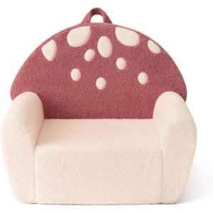 imageBlissful Diary Toddler Chair Comfy Foam Kids Chair with Soft Teddy Plush Toddler Reading Armchair with Cute Rainbow Designs Blush PinkRusty Red