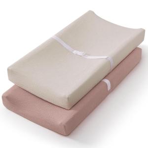 imageBlissful Diary Muslin Changing Pad Cover for Girls Boys Ultra Soft Breathable Cotton Baby Diaper Change Table Pad Covers 2Pack Dusty PinkampampCreamLight PinkCream
