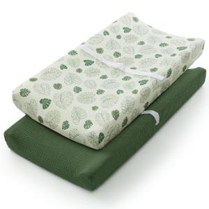 imageBlissful Diary Muslin Changing Pad Cover for Girls Boys Ultra Soft Breathable Cotton Baby Diaper Change Table Pad Covers 2Pack Dusty PinkampampCreamMonstera Leaves  Dark Green