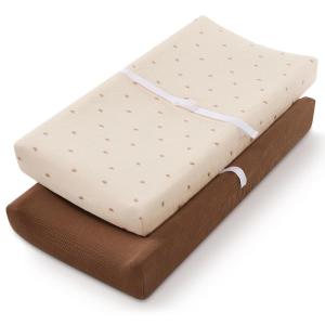 imageBlissful Diary Muslin Changing Pad Cover for Girls Boys Ultra Soft Breathable Cotton Baby Diaper Change Table Pad Covers 2Pack Dusty PinkampampCreamSunshine  Brown