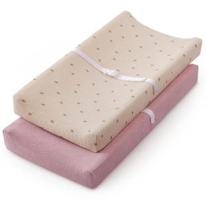 imageBlissful Diary Muslin Changing Pad Cover for Girls Boys Ultra Soft Breathable Cotton Baby Diaper Change Table Pad Covers 2Pack Dusty PinkampampCreamSunshine  Blush Pink