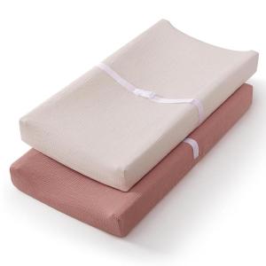 imageBlissful Diary Muslin Changing Pad Cover for Girls Boys Ultra Soft Breathable Cotton Baby Diaper Change Table Pad Covers 2Pack Dusty PinkampampRainbowDusty PinkCream