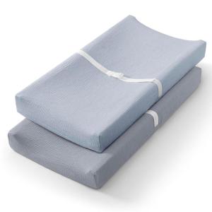 imageBlissful Diary Muslin Changing Pad Cover for Girls Boys Ultra Soft Breathable Cotton Baby Diaper Change Table Pad Covers 2Pack Dusty PinkampampRainbowLight BlueGrey