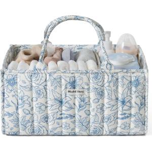 imageBlissful Diary Baby Diaper Caddy Organizer Stylish Storage Basket for Newborn Essentials and Diaper Station Gift for Baby Shower and Registry MustHave Deep GreenBlue Floral
