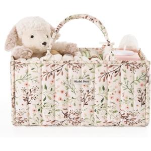 imageBlissful Diary Baby Diaper Caddy Organizer Stylish Storage Basket for Newborn Essentials and Diaper Station Gift for Baby Shower and Registry MustHave Deep GreenPastoral Daisy