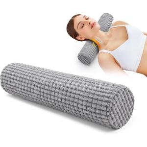 imageBlissful Diary Neck Pillow for Sleeping Memory Foam Plush Dot Washable Cervical Neck Pillow for Neck Pain Relief MultiFunctional Home Office Travel Yoga Round Cylinder Bolster Pillow Stylish GreyStylish Grey