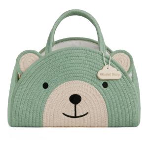 imageBlissful Diary Baby Diaper Caddy Organizer Cotton Rope Diaper Caddy Basket Large Storage Basket Gift for Baby Shower Newborn Essentials Bear Roman GreenBear Roman Green